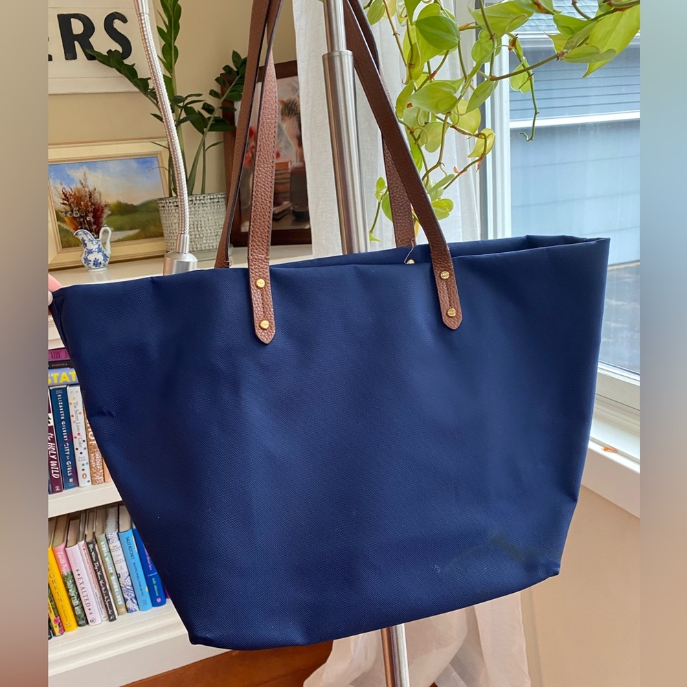 Ralph Lauren Navy Tote with Brown Leather Straps - Picture 3 of 12